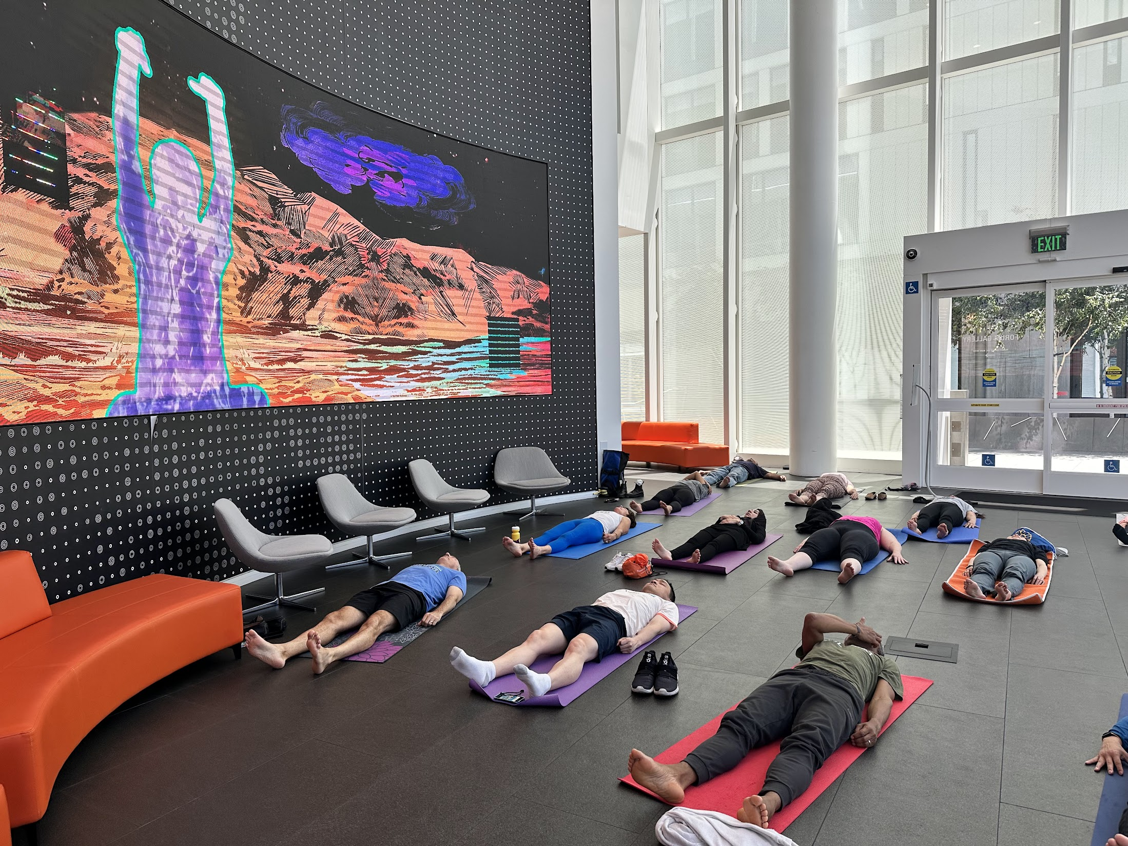 A calm yoga class in a sunny San Francisco studio