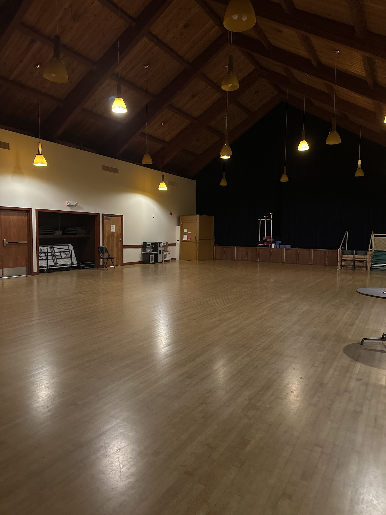 Upper Noe Valley Rec Center practice room with wood floor and vaulted ceiling